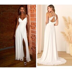 Lulus Romantic Inspiration White Sleeveless Faux-Wrap Maxi Dress Size XS Bridal